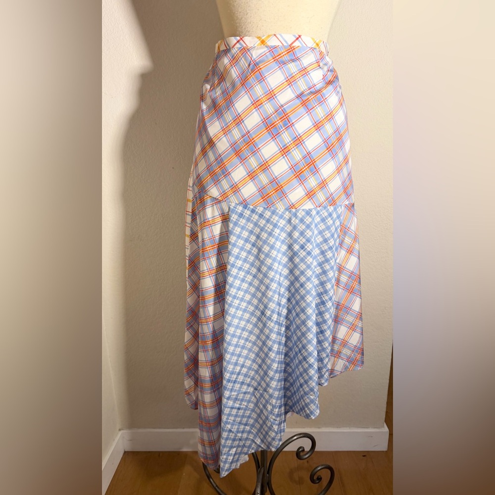 Veronica Beard asymmetrical silk skirt Stellon mixed plaid prints Sz 12. - Picture 6 of 9